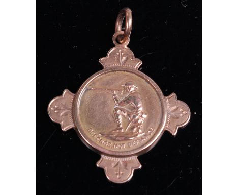 A Geo. V. 9 carat gold shooting medal inscribed "The Caie Medal Highest aggregate prize shooting 1911 Maj R & QR MR T.W. Tayl