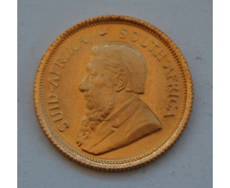 South Africa, 1980 gold 1/10 krugerrand, obv. portrait of Stephanus Johannes Paulus Kruger, rev. FYNGOUD 1/10oz fine gold bel