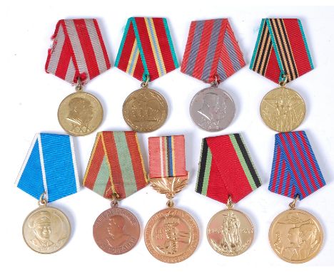 A collection of nine various Soviet Russia commemorative medals to include Heroic Labour during the Great Patriotic War and 3