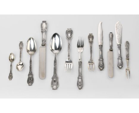  A Set of Fabergé Silver FlatwareMOSCOW, CIRCA 1900, 84 STANDARDLength of the dinner knife 20.5 cm, of the demitasse spoon 10