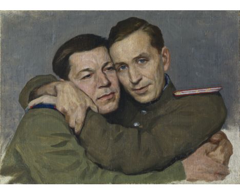 * LAKTIONOV, ALEXANDER(1910-1972)*Portrait of Nikolai Baliasnikov with His Friend.Oil on canvas, 27.5 by 37. 5 cm.Provenance: