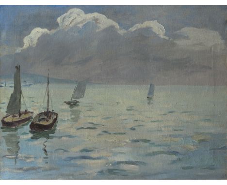  NISSKY, GEORGY(1903-1987)Seascape with Sailing Boats, signed on the reverse.Oil on canvas, 70.5 by 90.5 cm..Provenance: Priv