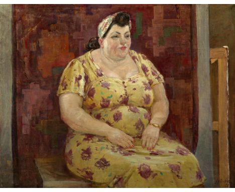  DEINEKA, ALEXANDER(1899-1969)Woman in a Yellow Dress, signed and dated 1955.Oil on canvas, 65 by 83 cm.Provenance: Private c