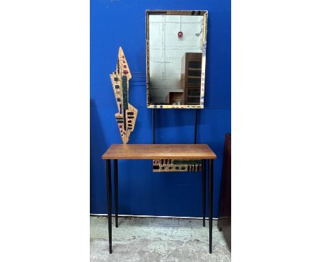 HALL STAND, 1950s Italian teak and enamel decorated with metal legs and single frieze drawer, 181cm H x 80cm x 32cm. 