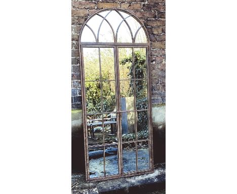 ARCHITECTURAL GARDEN MIRROR, 180cm H x 75cm, gated design. 
