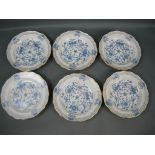 Meissen (Schwerter). Indisch Blau. Reiche Variante. 6 Teller. Erste Wahl. Ca. 14cm.