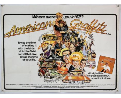 American Graffiti (1973), British Quad film poster, starring Richard Dreyfuss, (folded), 40 x 30 inches.Condition Report:  Ti