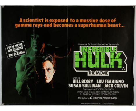 Incredible Hulk (1979), British Quad film poster starring Bill Bixby, (folded), 40 x 30 inches.Condition Report:  Edge creasi