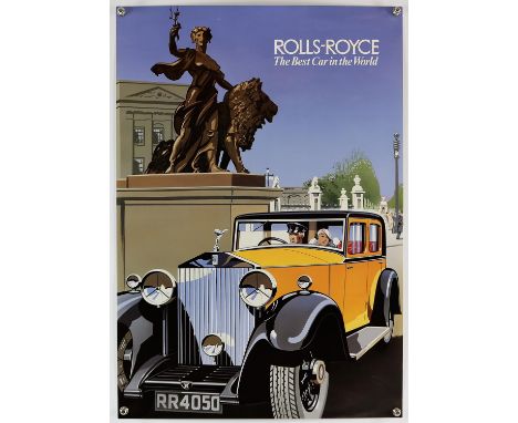 Rolls Royce production poster showing striking image of a yellow pre war Rolls Royce, 17" x 23" rolled. 