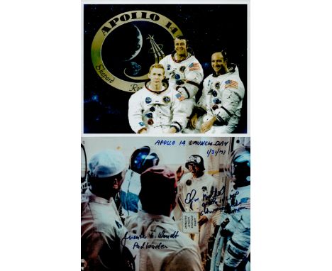Space. Apollo XIV Collection. Edgar Mitchell and Günter F. Wendt Signed 10 x 8 inch colour photo. 3 Silk FDCs all stamped and