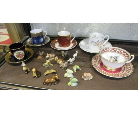 5 cups &amp; saucers with collection of Wade whimseys