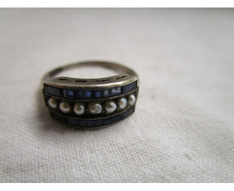 Sapphire and seed pearl ring