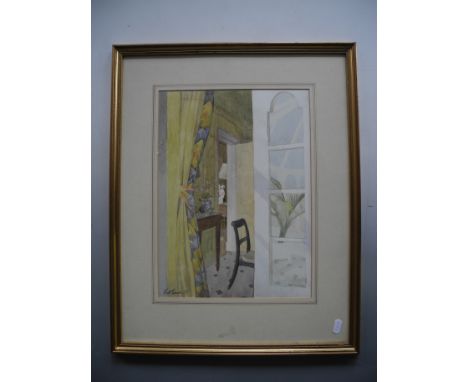 Set of three watercolours, some framed, signed, 20th Century, to include one landscape depicting a woman stood on a grassy ba