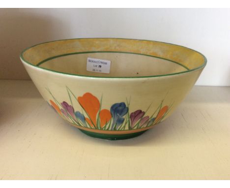 A hand painted Clarice Cliff ceramic bowl with Crocus floral decoration.