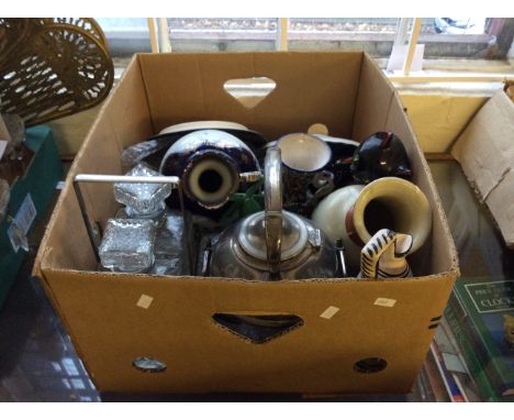 Lot to include a Spirit kettle, tantalus, 4 ceramic vases, 2 plates, a Wade posy holder, 2 Dutch items and a black cat orname