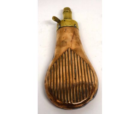 Vintage copper and brass powder flask, 18cm long