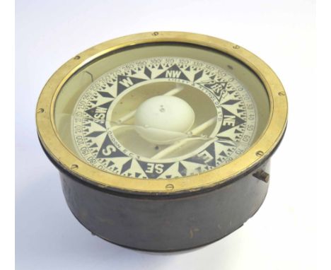 20th century large Naval gimball compass manufactured by Lilly &amp; Reynolds, 27cm diam   