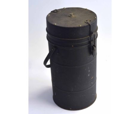 20th century British lidded black thermos flask dated 1967 with crows foot arrow stamp to base, 37cm tall (a/f)   