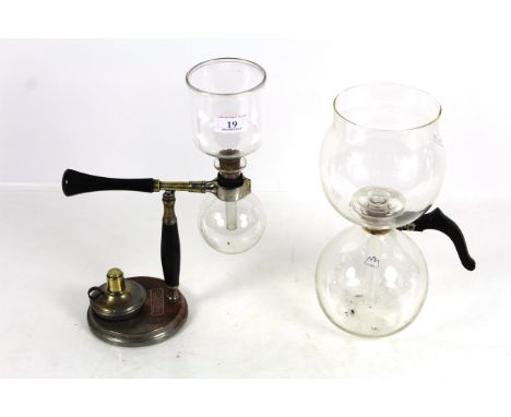 A Landers Frary &amp; Clarke of USA Universal Caf&eacute; Noira double glass coffee percolator with ceramic wick, holder / bu