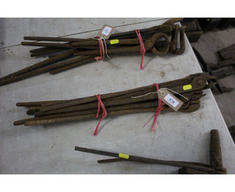 A bundle of various blacksmith's tools to include pincers etc.