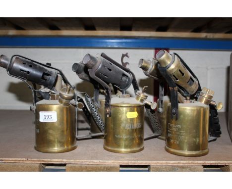 Six various blow lamp named to Monitor, Primus, Governor etc.