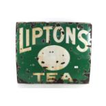 An enamel sign on rolled iron base for "Liptons Tea", approx. 31¾" x 27"