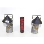 A pair of very early carbide lamps "The Premier Lamp Co of Leeds" plus a Northern Star carbide