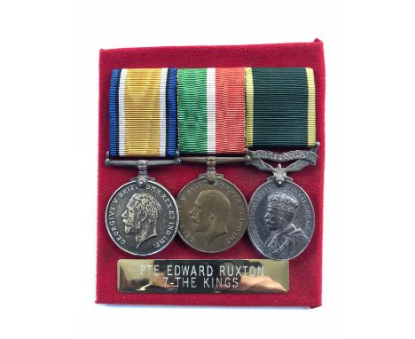 WW1 Mercantile Marine / 7th Bn King’s Liverpool Regiment Group of Three Medals.Awarded to “3761384 PTE F. RUXTON 7 THE KING’S