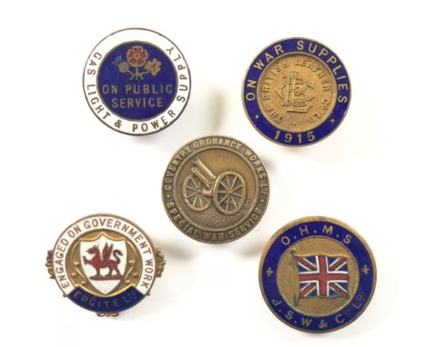 WW1 Similar Selection of On War Service Lapel Badges.A good scarce selection including factory examples: Gas Light &amp; Powe