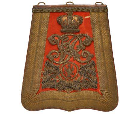 14th King’s Hussars Victorian post 1861 Officer’s Sabretache.A good scarce example, the scarlet cloth face edged with gold la