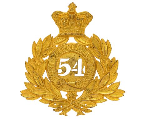 54th (West Norfolk) Regiment of Foot Victorian Officer’s last pattern shako plate circa 1869-78.A fine and scarce rich gilt e