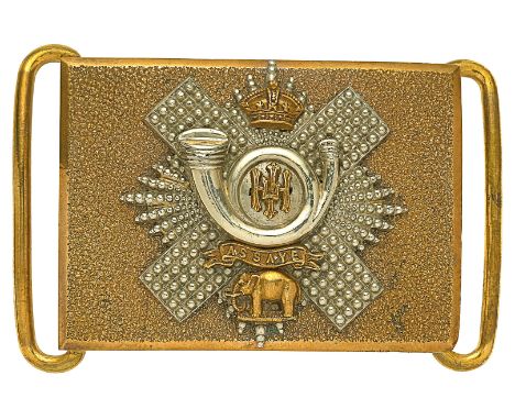 Scottish. Highland Light Infantry Victorian HLI Officer’s dirk belt plate circa 1881-1901.A good example. Seeded gilt rectang