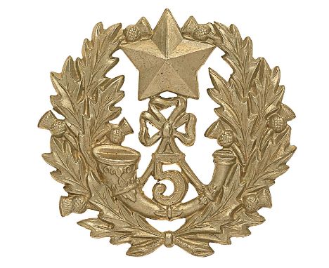 5th Battalion Cameronians (Scottish Rifles) post 1908 glengarry badge.A good scarce die-stamped white metal example. Within t