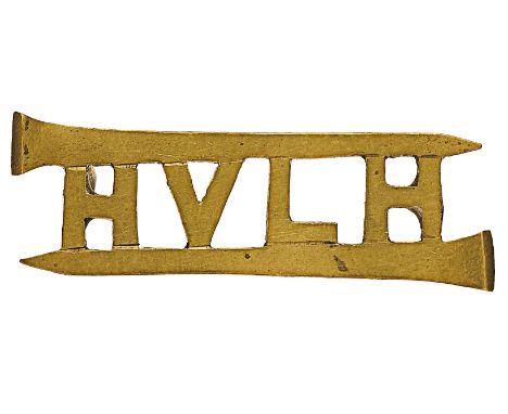 South Africa. Harrismith Volunteer Light Horse Boer War sheet brass slouch hat badge.A good rare example “HVLH” between two h