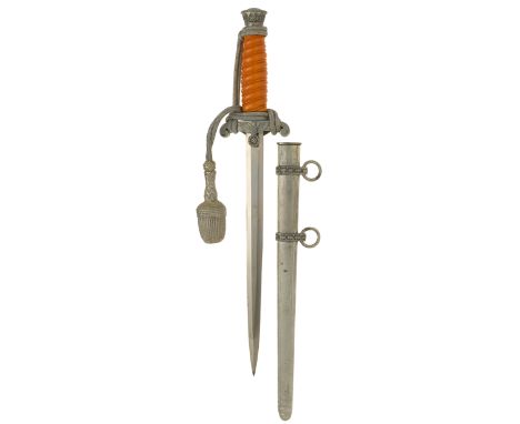 German Third Reich Army Officer’s dagger, straps and portepee.A good example with amber spiral ivorine grip and plain polishe
