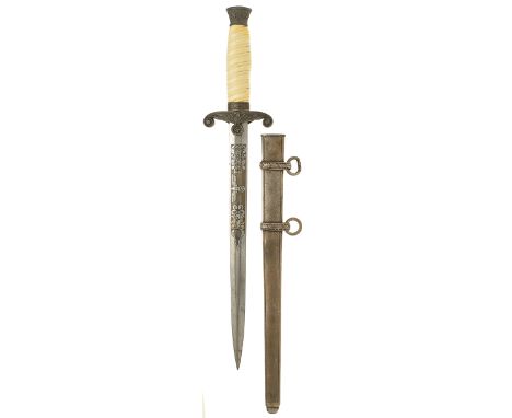 German Third Reich etched blade Army Officer’s dagger by Puma, Solingen.A good example with cream spiral ivorine grip and pla