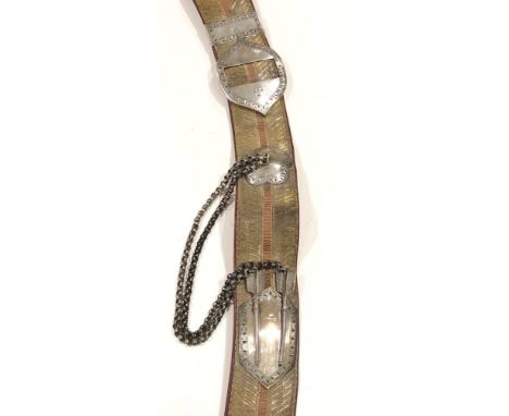 3rd (King’s Own) Hussars Victorian Officer’s pouch belt.A good scarce example. Crimson Morocco lined herringbone pattern gold