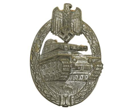 German Third Reich WW2 Army / Waffen SS Tank/Panzer Assault Badge by Assmann.A good die-cast silvered zinc example. Approachi