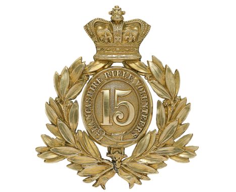 15th Lancashire Rifle Volunteers Victorian shako plate circa 1869-78.A good scarce die-stamped white metal example. Within cr