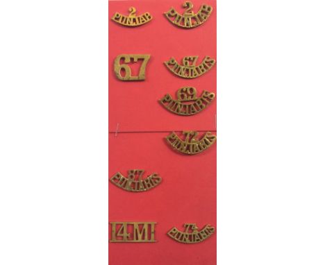 Indian Army. Shoulder titles of 2nd Punjab Regiment and its predecessors.A good selection. (9 items)