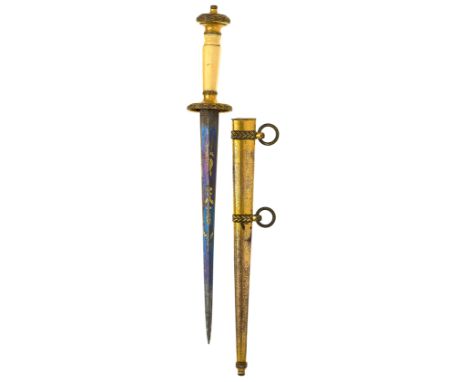 Napoleonic War Period Midshipman’s Blue &amp; Gilt Dirk.This example with a straight 7 inch double edged blade, with blue &am