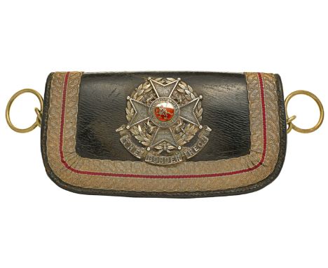 Border Regiment Militia or Volunteer Battalion Officer’s Pouch.A fine example, of glazed black leather with plated fittings. 