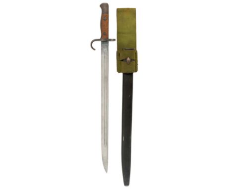 1st Bn Royal Welsh Fusiliers ‘Hooked Quillon’ 1907 pattern bayonet and early scabbard.A good and rare example, this hooked qu