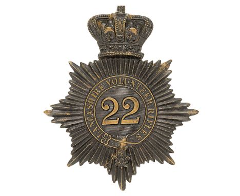 22nd Lancashire Rifle Volunteer Corps Victorian shako plate circa 1860-63.A good rare die-stamped blackened brass example. Cr