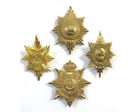4 Valise/pouch badges.Good die stamped brass examples. Victorian and later Worcesters ... Worcester and Sherwood Foresters ..