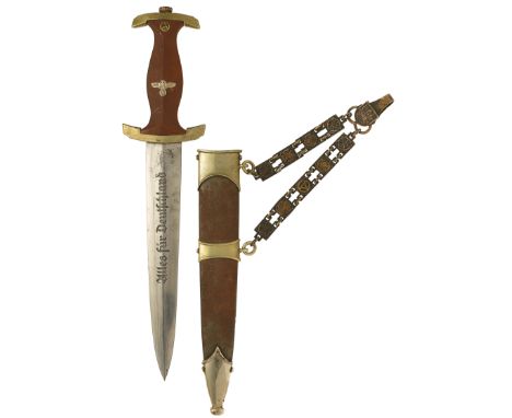 German Third Reich NSKK Model 1936 chained dagger by FW Höller, Solingen.A good scarce nickel mounted example. The plated dou