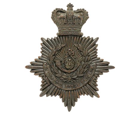 5th Lancashire R.V’s (Liverpool Rifle Brigade) Victorian OR’s 1869 pattern shako plate.A good scarce die-stamped blackened br