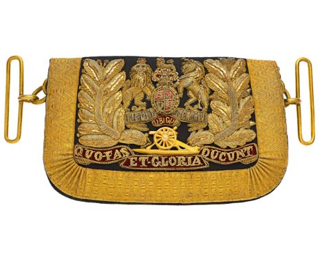 Victorian Royal Artillery Officer’s Dress Pouch.  A good example of dark blue melton cloth ground, with gold embroidered Roya