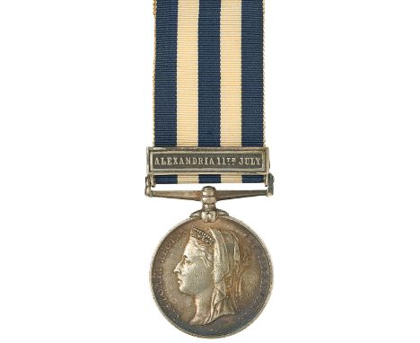 Royal Navy HMS Monarch Egypt 1882 Medal, clasp ‘Alexandria 11th July’.Awarded to “R. HAYWARD AB HMS MONARCH “. Some edge cont