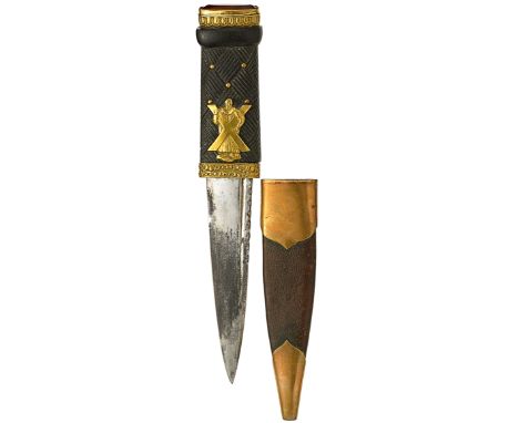Scottish. Black Watch Officer’s Skein DhuA good example with clipped back steel blade and ebonised interlaced Celtic design g
